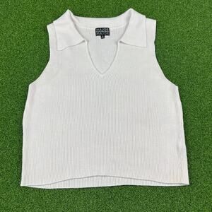 Vintage 90s Y2K Major White Chunky Knit Collared Tank Top Sz XL